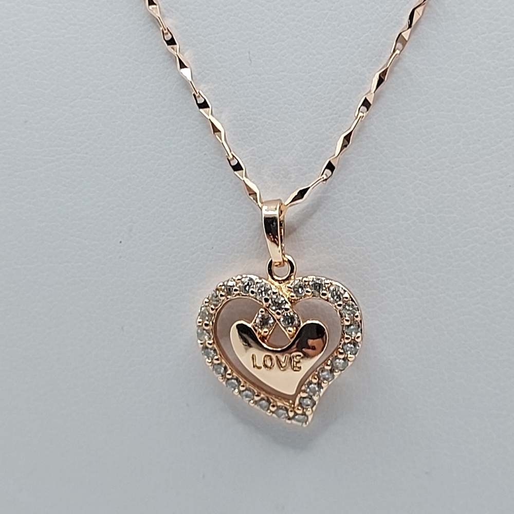 Rose Gold Plated Heart Necklace Decorated With CZ